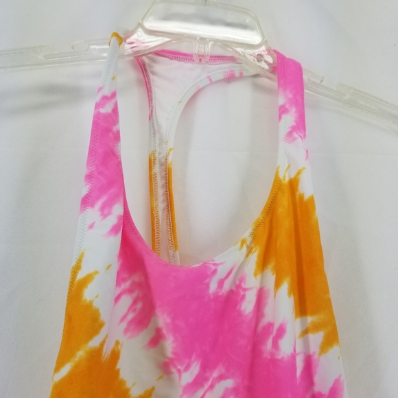 AERIE Pink Yellow Tie Dye T-Back 1 Piece Swimsuit - Picture 2 of 8